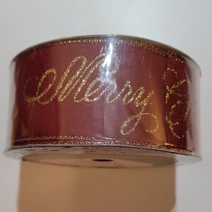 2 1/2" Crimson Red Merry Christmss In Gold Script